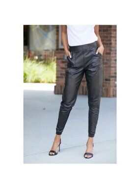 Spanx Faux Leather Joggers Black S Elastic Waistband Stylish (PP672)